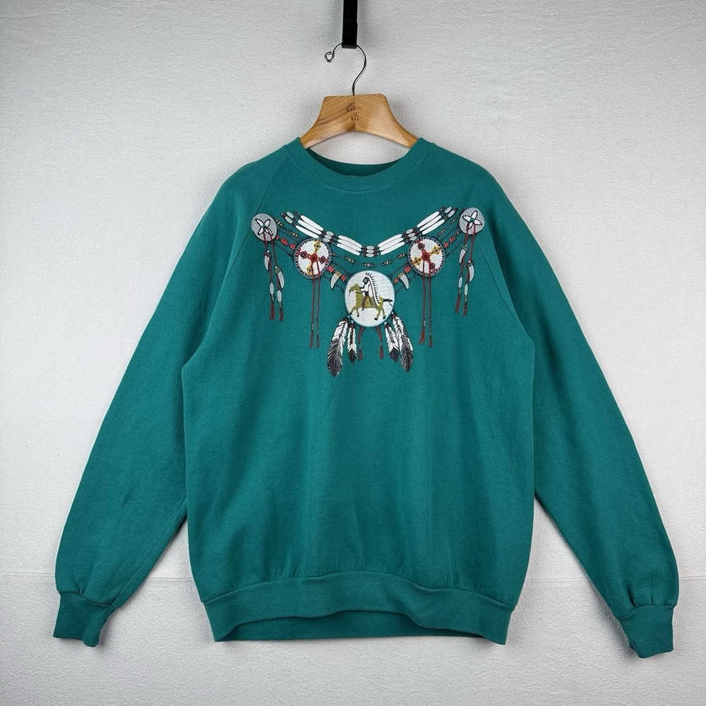 90's Vintage Aztec Native Print Crewneck Sweatshirt Jerzees Size XL